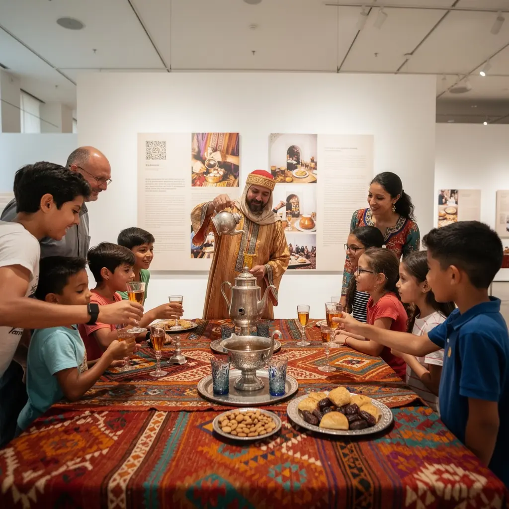 Gros plan sur des verres à thé ornés de motifs arabes, remplis de thé à la menthe.