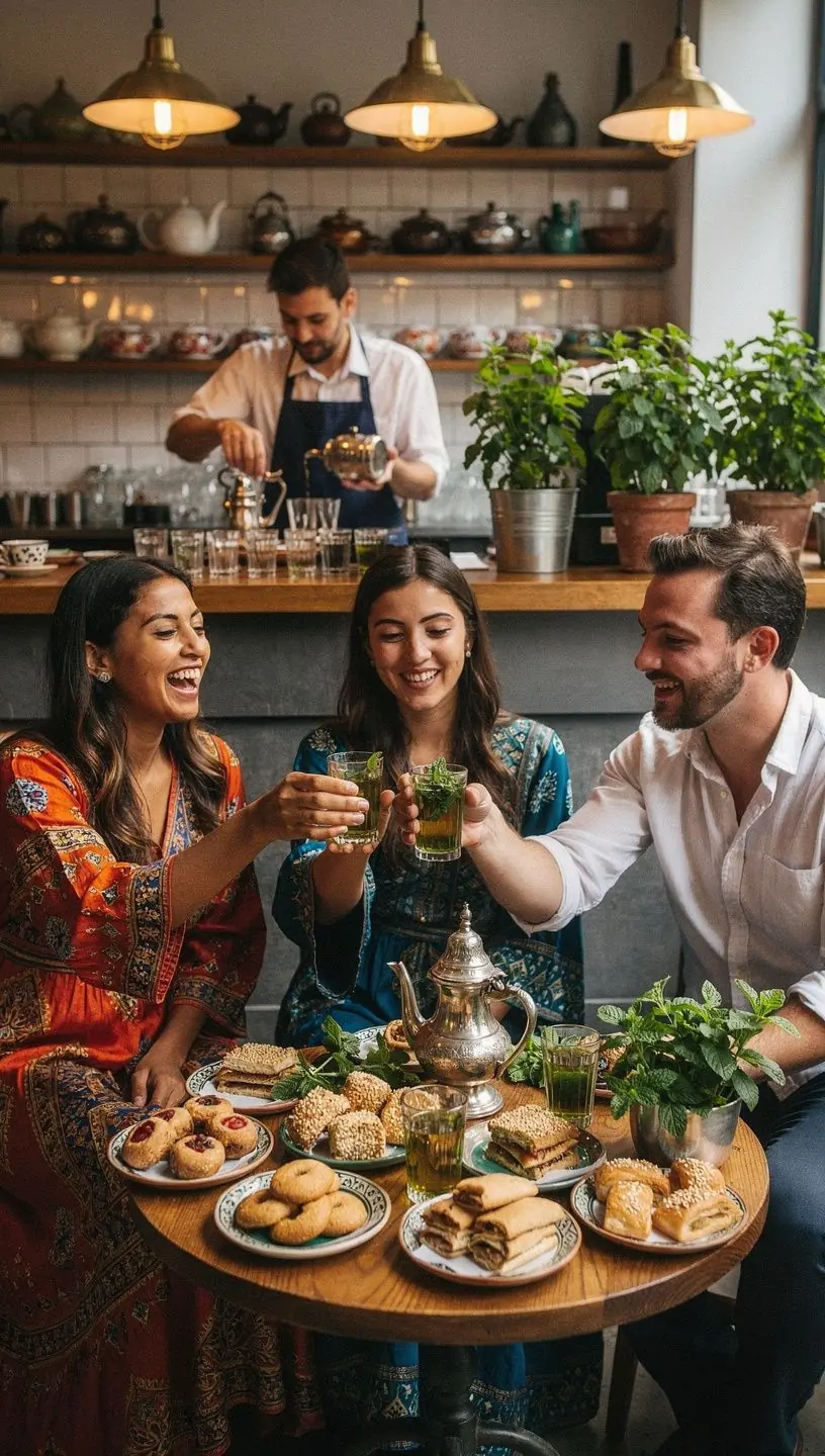 Ambiance chaleureuse d'un salon marocain avec coussins colorés et lanternes.