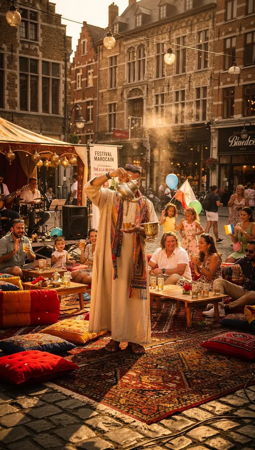 Théière en métal brillant avec vapeur s'échappant, symbole d'hospitalité.